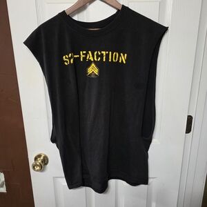 Black Sleeveless Graphic Tee with Yellow 'SF-FACTION' Print